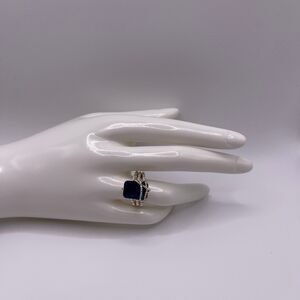 Macy’s Vintage Nickel Silver Blue Sapphire OrnateStatement Ring